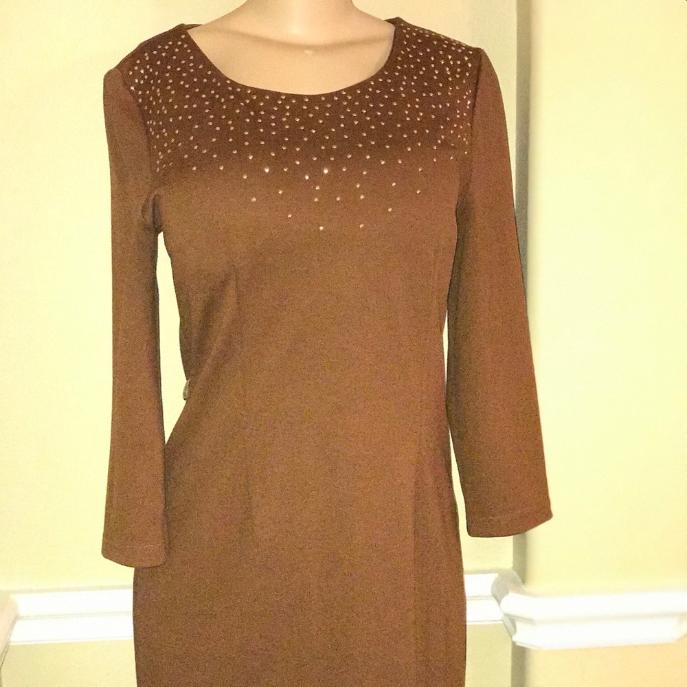 Elegant Golden Brown Dress - Picture 4 of 8